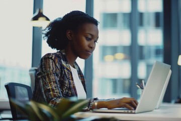Woman laptop computer typing.