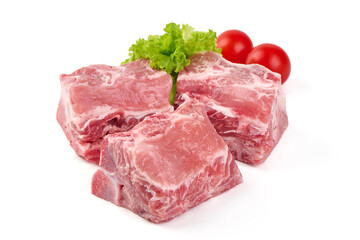 Raw pork ribs pieces, isolated on white background.