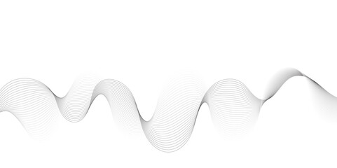 Abstract grey, white smooth element swoosh speed wave modern stream background. Wave with lines created using blend tool. Abstract frequency sound wave lines and twisted curve lines background.	