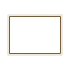 Rectangle gold frame. Isolated luxury rectangle golden border. Gold rectangle frame mockup design element. Vector illustration.