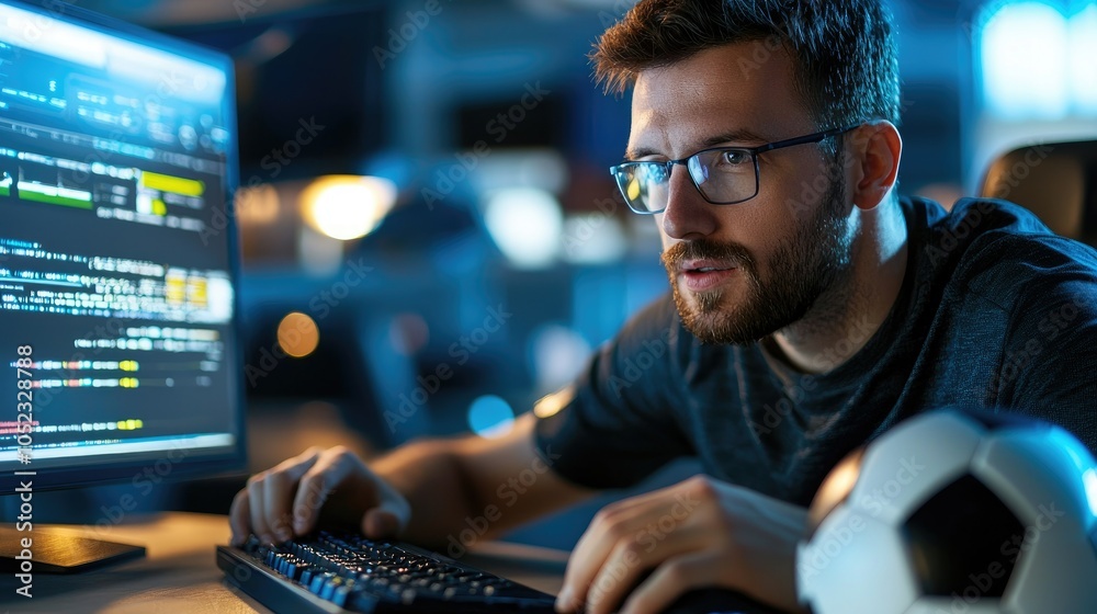 Poster technician working with sports data and technology