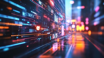 Futuristic Cityscape with Digital Elements