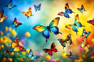 Fototapeta premium Colorful Butterfly Wallpaper Background - Vibrant Silhouettes for Stunning Decor