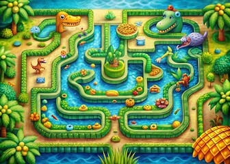 Obraz premium Colorful Crocodile Maze Game Labyrinth Design for Kids' Learning and Fun Engagement