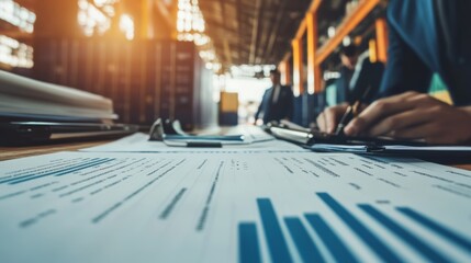 Import export regulations: A close-up of legal documents, government regulations, and compliance officers ensuring that trade activities meet international standards, 