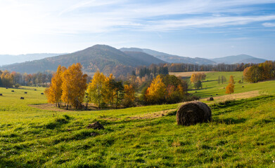 Fototapeta premium autumn landscape of Kaczawskie mountains in Lower Silesia in Poland 