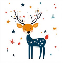 Obraz premium Whimsical Cartoon Deer with Starry Antlers