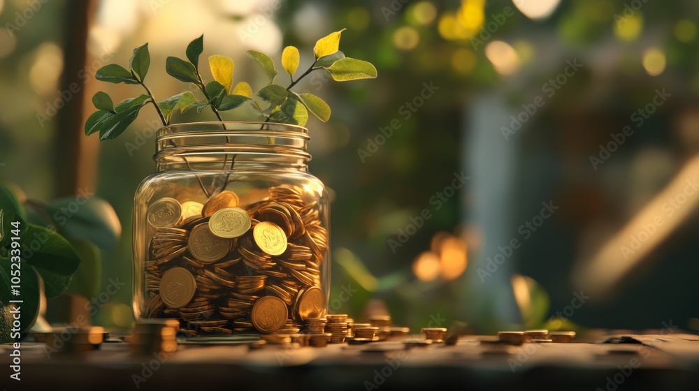 Aufkleber micro savings: a depiction of small, regular deposits being made into a savings jar or digital accou