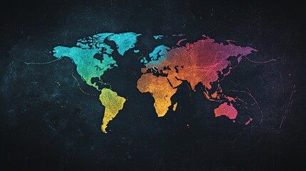 Naklejka premium minimalist worldwide map with countries outlined in vibrant colors, representing global diversity and emphasizing the unity of different nations and continents in a modern design