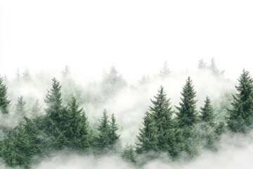 Obraz premium Misty evergreen forest, a mysterious and atmospheric scene of an evergreen forest enveloped in mist, creating a sense of wonder and tranquility,