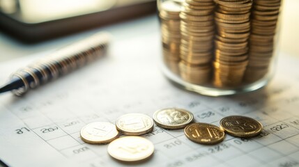 Monthly savings: A calendar with a monthly savings goal marked, showing consistent and disciplined saving habits over time.
