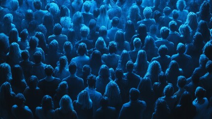 Obraz premium Silhouettes of a Crowd in Blue Light