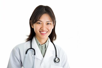 Fototapeta premium Portrait of smiling asian female doctor in medical uniform with stethoscope