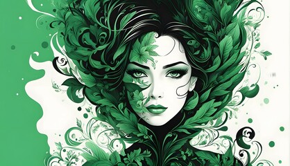green background forming a woman