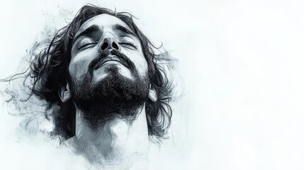 Fototapeta premium sketch of a serene jesus christ on a pristine white background, evoking a sense of peace and contemplation with ample copy space