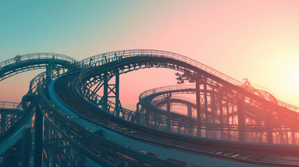 Obraz premium Roller coaster adventure thrill in the amusement park