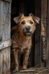 Rustic Barn Portrait of a Border Terrier in Soft Natural Lighting