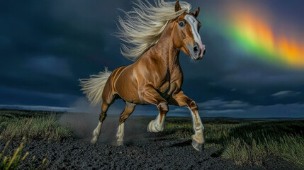 Galloping horse,rainbow i. sky