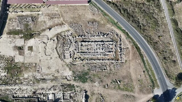 The Temple of Artemis in Magnesia drone view on the Maeander of Turkey