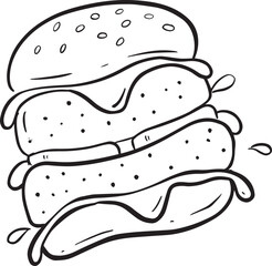 Funny Cartoon Beef Burger Or Cheeseburger Logo Fast Food Illustration