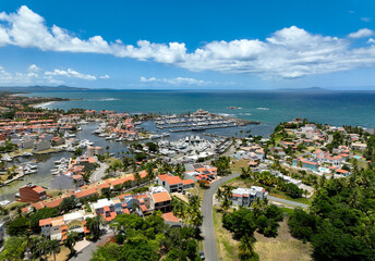 Aerial Vantage of Harbour View and Yacht Marina in the southern community of  Palmas del Mar,...
