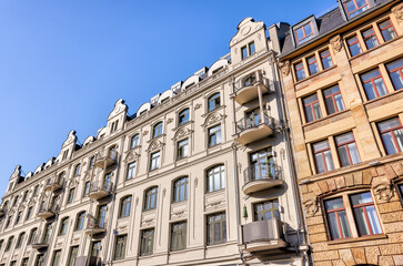 Frankfurt, Germany - July 29, 2024: Classic architecture of buildings in Frankfurt
