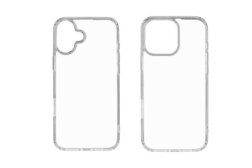 Set Transparent silicone case for latest model phone on isolated and white background close up