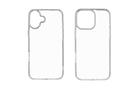 Set Transparent silicone case for latest model phone on isolated and white background close up