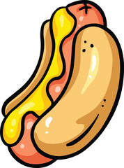 Cartoon Hotdog Weenie Sausage In Bun Illustration Clipart