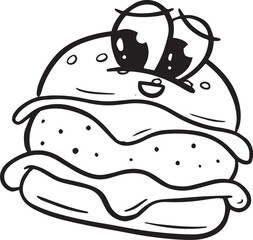 Funny Cartoon Beef Burger Or Cheeseburger Logo Fast Food Illustration