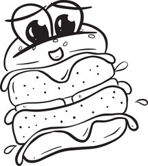 Funny Cartoon Beef Burger Or Cheeseburger Logo Fast Food Illustration