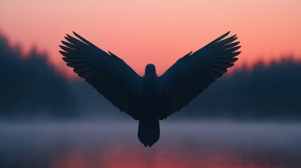 Obraz premium Kinnari Floating Above Misty Lake at Dawn