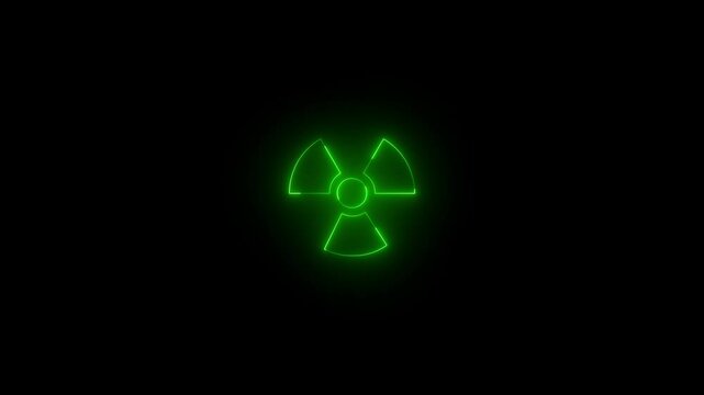 Neon radioactive sign icon glowing black background animation
