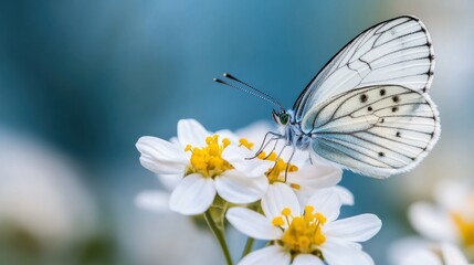 Delicate Butterfly with Translucent Wings on Flower