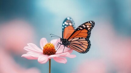 Obraz premium Monarch Butterfly Sipping Nectar on Pink Flower
