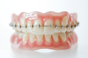 Obraz premium Tooth after braces, a perfectly aligned tooth post-orthodontic treatment, showcasing the successful result of wearing braces,