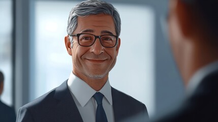 Naklejka premium Happy business man listening to a discussion in an office