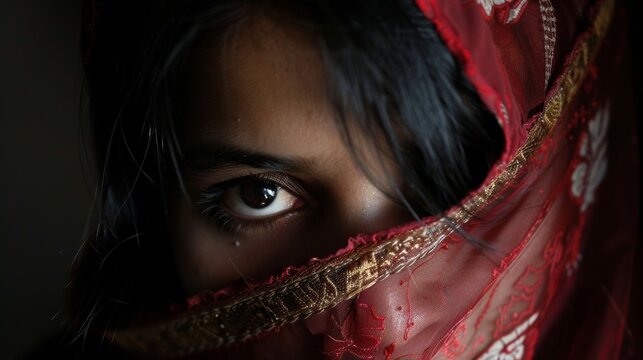 Fearful Woman in Traditional Attire Facing Threats