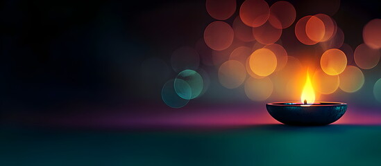 Traditional indian burning lamp and orange flowers. Ethnic decorations for Indian festival of lights Diwali and Pongal. Ugadi, Gudi Padwa. Hindu New Year. Religion concept with copy space