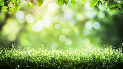 Obraz premium Healthy green background with lush grass border