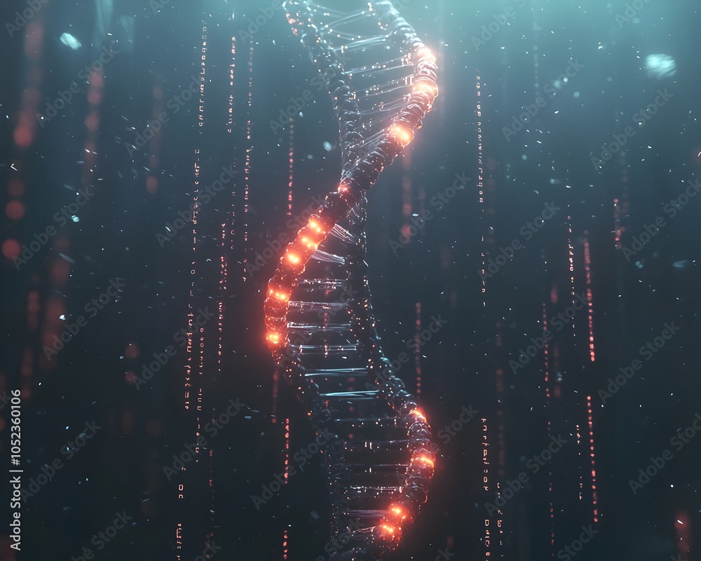 Poster encrypted data stored in dna strand symbolizing secure digital archiving