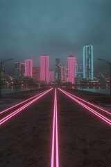 Fototapeta premium Neon Dreamscape Futuristic City Lights at Twilight - Cyberpunk Urban Night View