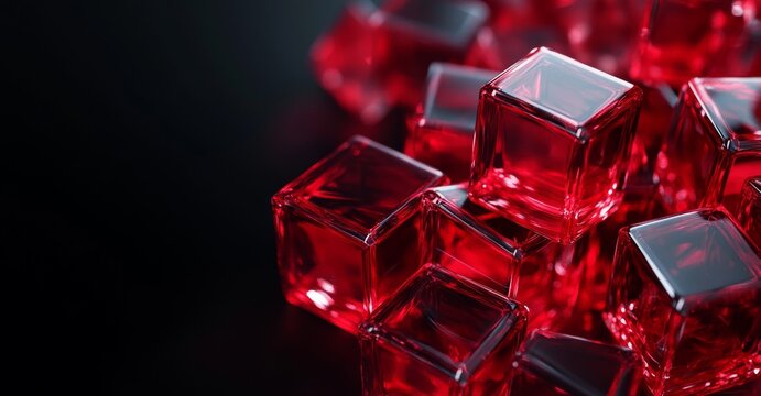 3D rendering of glass cubes on black background, dark abstract buissness background	