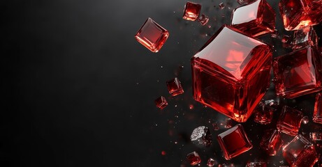 3D rendering of glass cubes on black background, dark abstract buissness background	