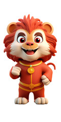Obraz premium Adorable cartoon lion character with a vibrant red mane and cheerful expression.