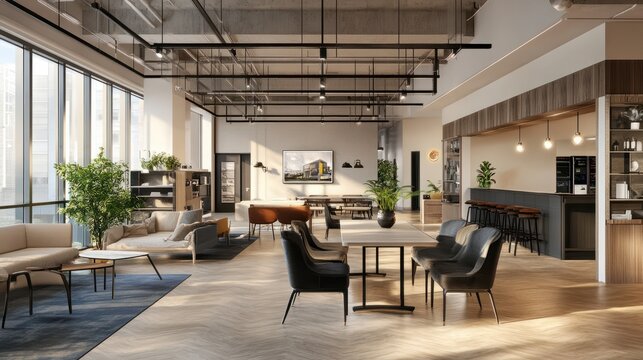 Modern gadgets in interior of coworking office during COVID-19 epidemic