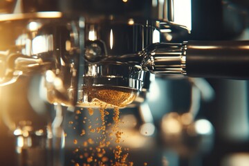 Barista Prepares Freshly Ground Coffee Close Up