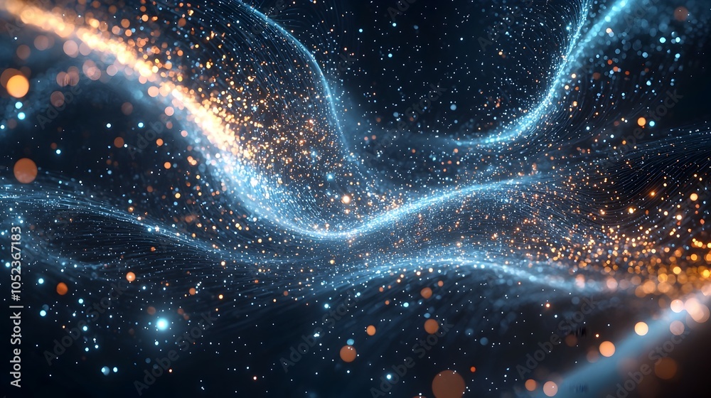 Poster quantum cloud network representing instant data access across glowing virtual space