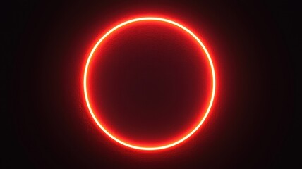 Obraz premium Bright red circular outline glowing against a dark background, creating a vivid and minimalist design reminiscent of a solar eclipse.