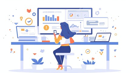 Person manages a sleek workstation equipped with multiple digital displays showing assorted data, graphs, and charts.